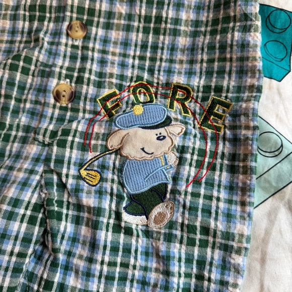 Vintage Baby Romper with Golfing Bear Embroidery - Picture 2 of 4